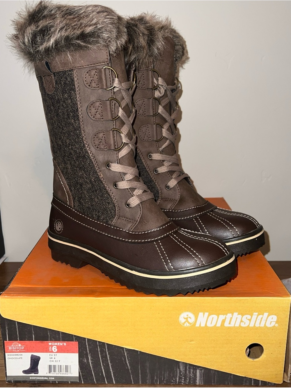 Northside Women's Chocolate Brown Faux Fur-Trim Lace-Up Winter Boots